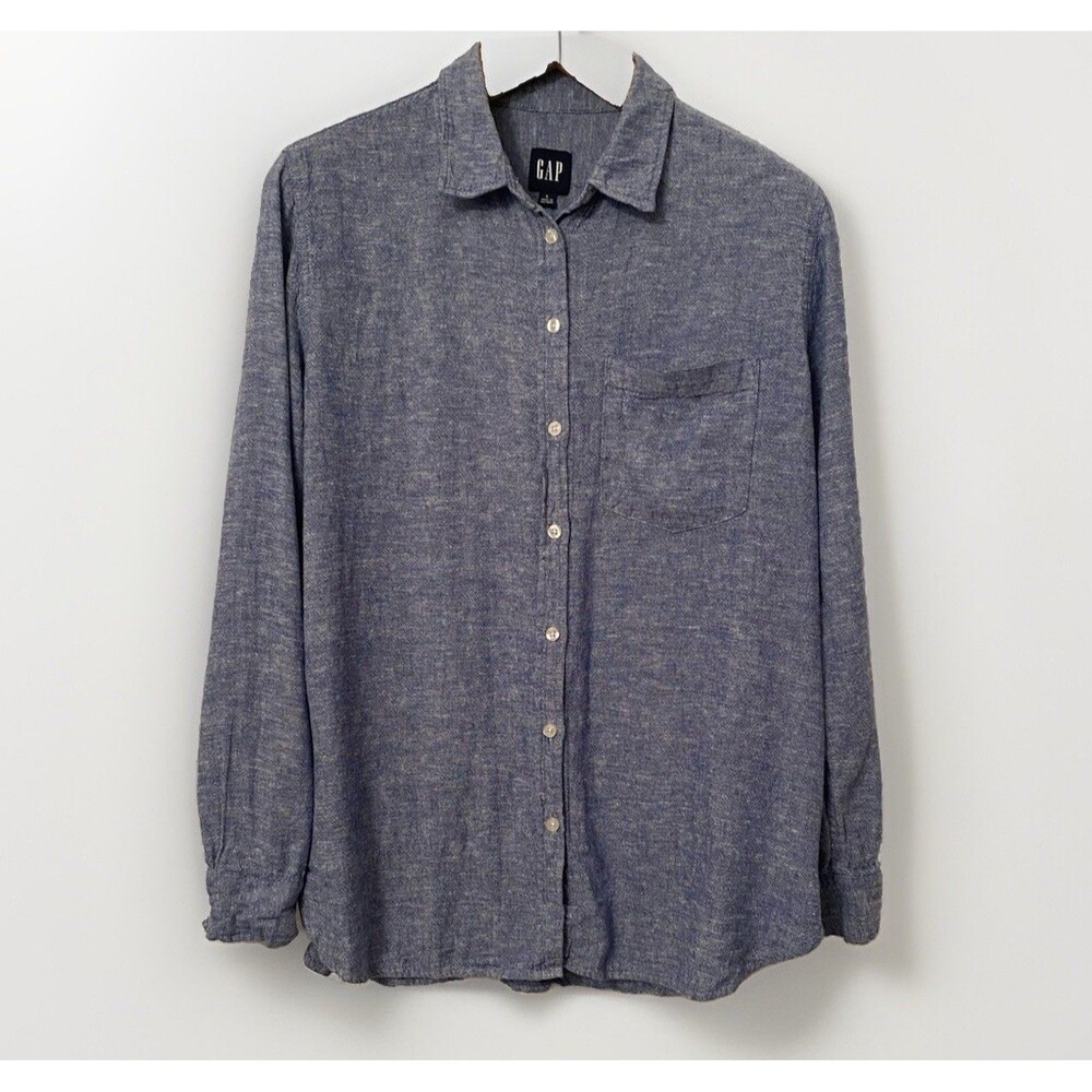 Gap Ladies Lightweight Long Sleeve Collared Linen Blend Button Down Top Sz Large